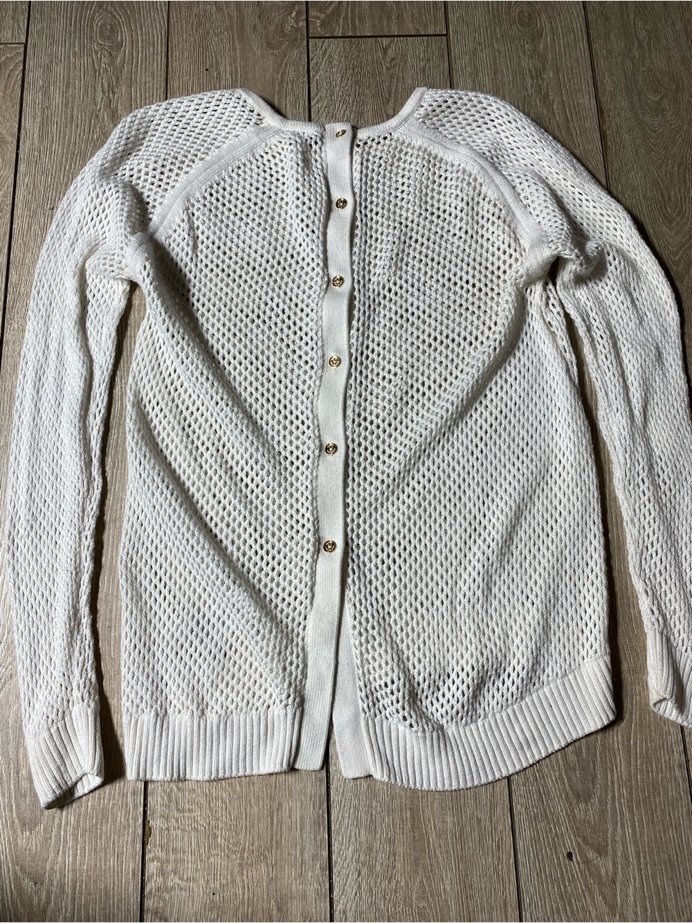 Michael Kors White Open Knit Button-Back Cardigan Sweater Size Medium
